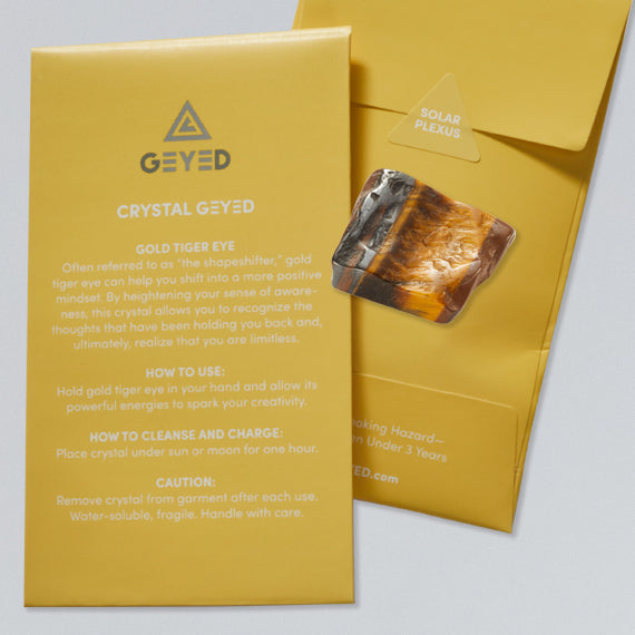 Solar Plexus GEYED® Gold Tiger Eye Crystal packaging